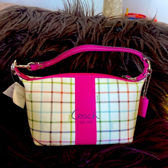 BNWT Tat Top Pink Handle Crossgrain Leather and Coated Canvas Coach Mini Bag - Picture 1 of 13